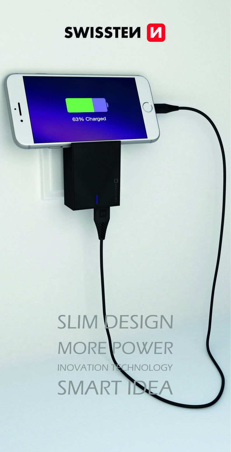 Chargeur secteur SWISSTEN Double USB 3A avec Smart IC Slim - Blanc